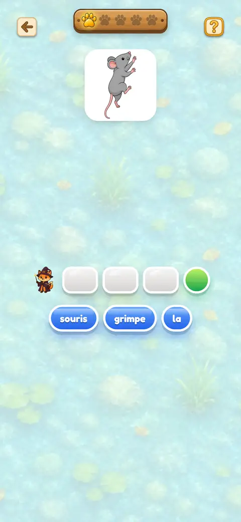 Capture du jeu La Phrase du Renard : une image et des mots à ranger pour la décrire